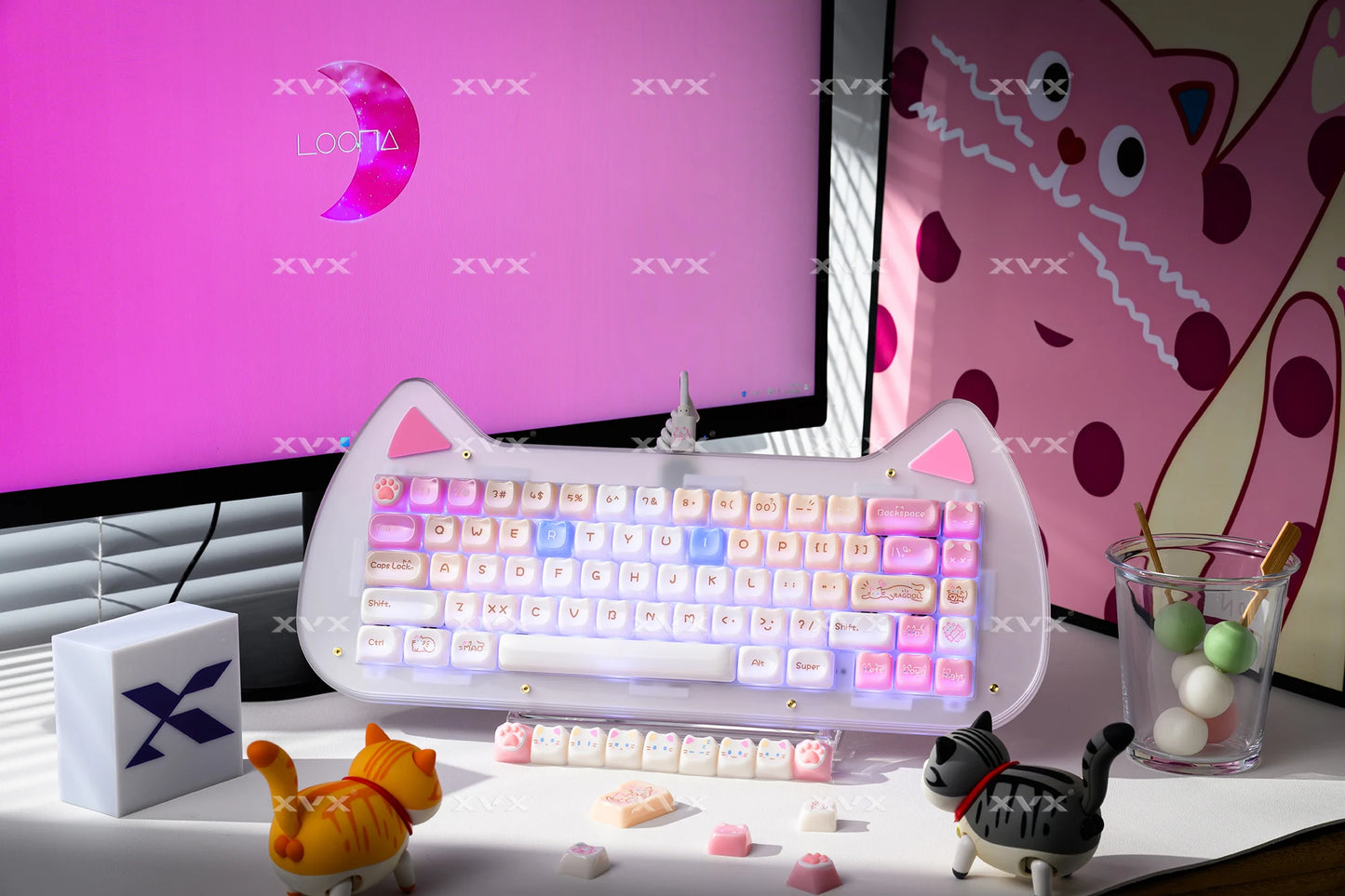 XVX 148 Keys Cat Theme Keycaps MAO Profile Key Cap Korean Glossy Cute Keycap for Keyboard 61 64 68 78 87 96 98 104 108