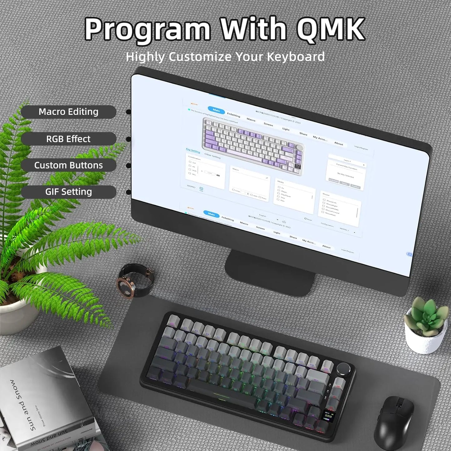 ATTACK SHARK X85 Pro 75% Mechanical Keyboard Wireless RGB Gaming Keyboard with Display Screen, Knob Control, Hot Swappable Gasket Mount, Bluetooth, 2.4GHz & Wired