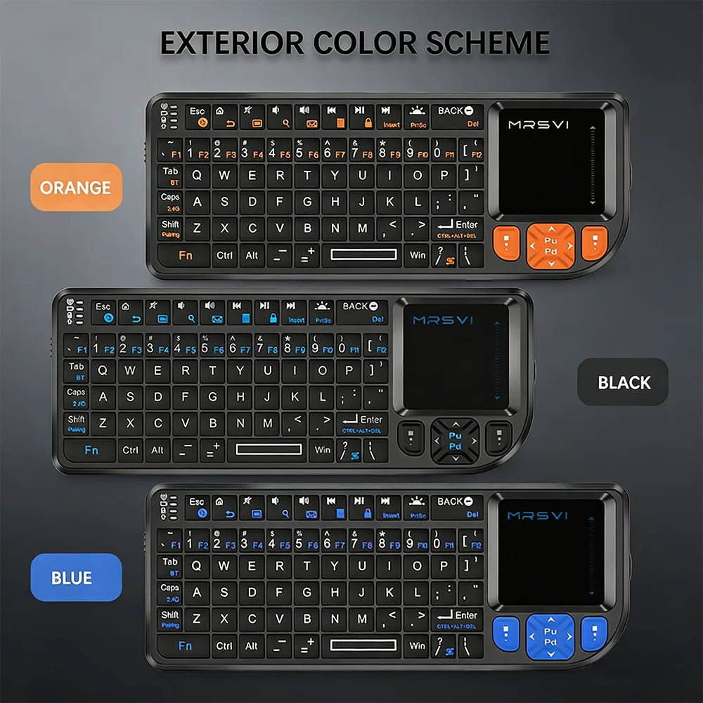 MRSVI Mini Keyboard A8 PLUS, teclado inalámbrico retroiluminado 2.4GHz y Bluetooth5.0 con panel táctil para Android TV Box, Mac, portátil, Windows