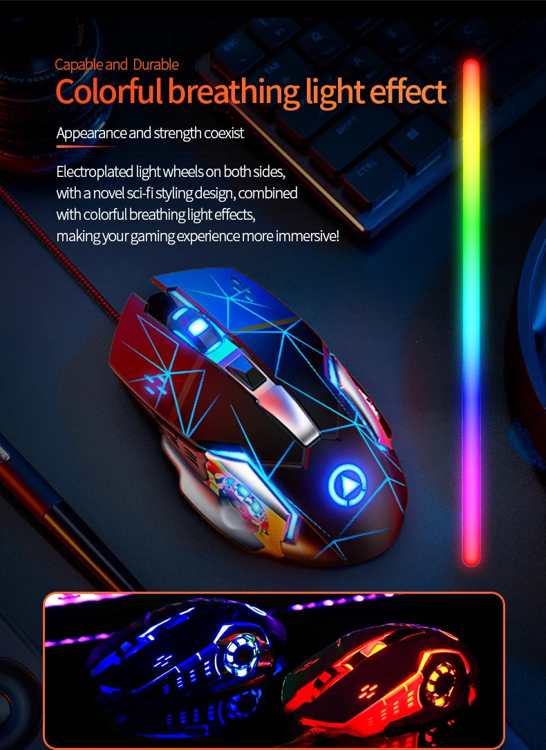 USB Wired Gaming Mouse 6 Button Backlit Ergonomic Mice DPI Adjustable Optical Mice for PC Gamer Computer Desktop