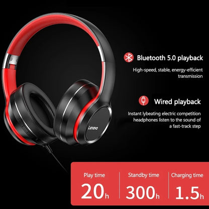 Auscultadores sem fios Bluetooth Over-Ear Lenovo HD200 – Headset gaming estéreo HiFi com cancelamento de ruído e microfone