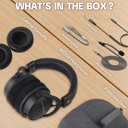 Auscultadores com Fios Over-Ear Talomen TOP W550X com Drivers de 50mm, Graves Profundos, Cabo Amovível e Microfone Integrado – Auscultadores para Gaming, DJ, Estúdio e Escritório