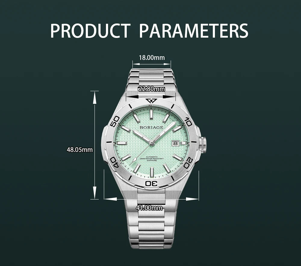 BORIAGE Fully automatic mechanical men's watch BGW9 luminous watch MIYOTA9015 movement 316 stainless steel 200m Water Resistance