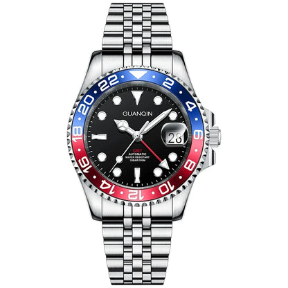 GUANQIN GMT Herrenuhren 2025 Neue Automatikuhr für Herren NH34 Mechanische Armbanduhr Saphirglas Edelstahlgehäuse Linkshänder