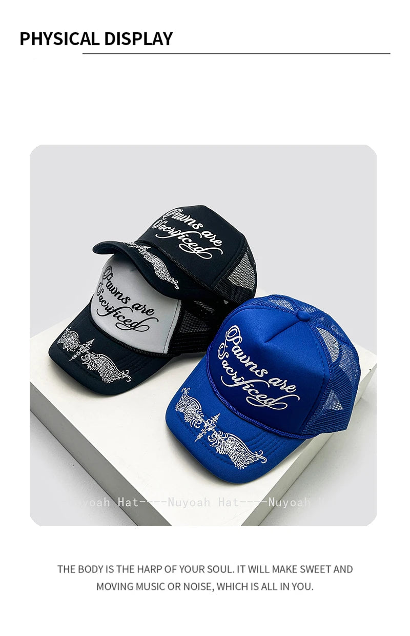 Printed Letters Wing Baseball Hats Hip Hop Breathable Color Block New Unisex Personal Sunshade Mesh Versatile Trucker Caps ins