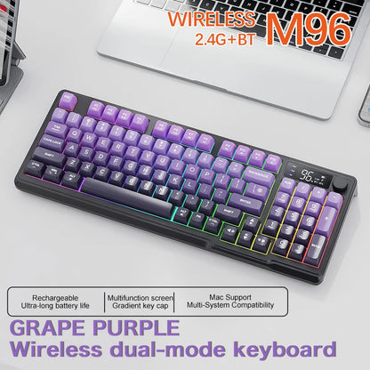 FreeWolf M96 Wireless Keyboard with Screen, Gaming Keyboard Bluetooth Dual-Mode Connection, Multi-Device Linking, Ergonomic