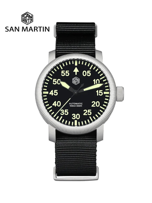 San Martin New 40mm Retro Pilot YN55 Automatic Mechanical Fashion Simple Style Men Wristwatch 100m Waterproof C3 Luminous SN0143