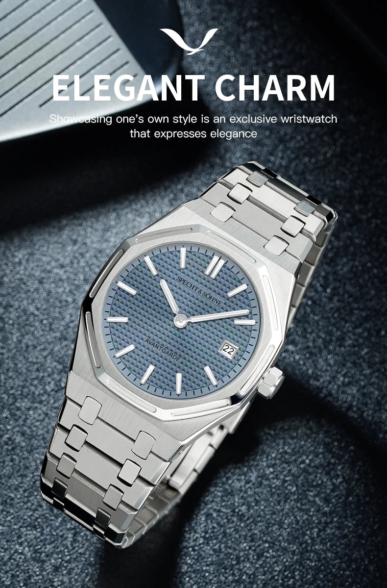 2026 New Specht & Söhne 38mm Quartz Wristwatch For Men Luminous Sapphire Crystal Ultrathin Stainless Steel Watch 50M Waterproof