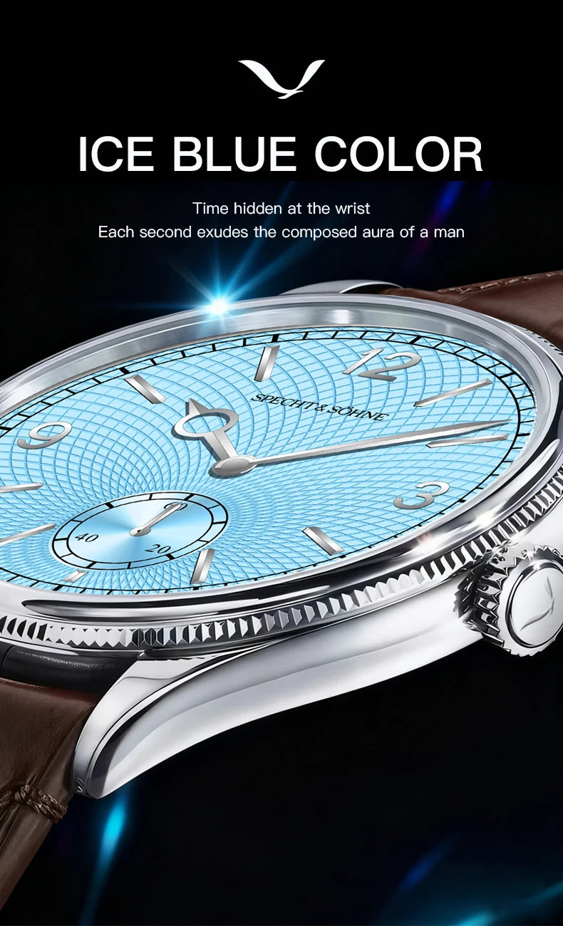 New Specht & Söhne 1908 Classic Men's Watches Mechanical Watch Genuine Leather Stainless Steel Business Wristwatch Waterproof