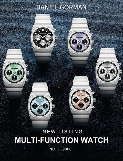 DG9008 Men's Watch, Original Fashion Brand Quartz Waterproof Luminous Watch with Three Small Dials and Moon Phase