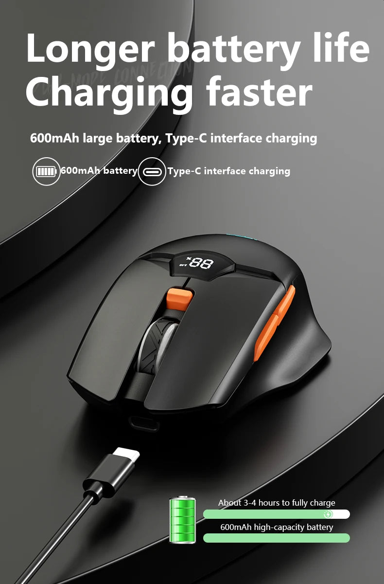 Bezdrôtová herná myš Warvank SX01 so smart displejom, 6-stupňovým nastavením DPI, 600mAh nabíjateľná tichá kancelárska Bluetooth myš