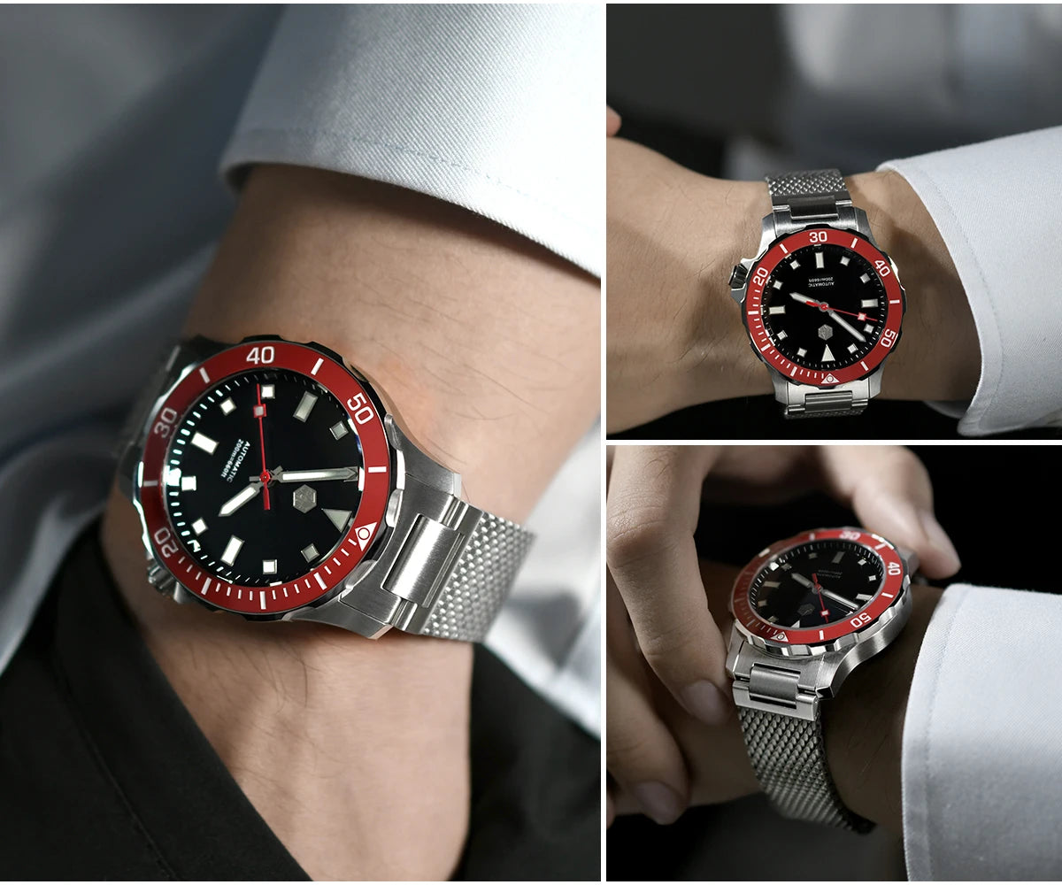 San Martin Original Design Diver 39.5mm V2 Men Watch NH35 Automatic Mechanical Watch Milanese Bracelet Waterproof 200m Luminous