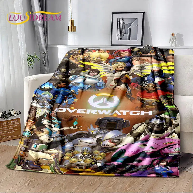 Overwatch Gamer DVA Reaper Manta Macia de Peluche, Manta de Flanela para Sala de Estar, Quarto, Cama, Sofá, Piquenique, Criança, 3D
