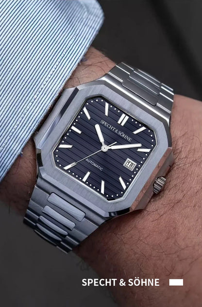 2025 Specht & Söhne Men's Classic Cubic Automatic Mechanical Watch 50M Waterproof Luminous Sapphire Crystal Reloj Hombre 41MM