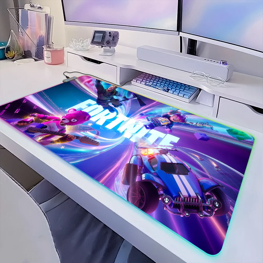 Game F-Fortnite Survival Battle Mauspad mit RGB-LED-Beleuchtung, rutschfester Gummibasis, wasserdicht, für Büro, PC und Zuhause, große USB-Gaming-Schreibtischmatte