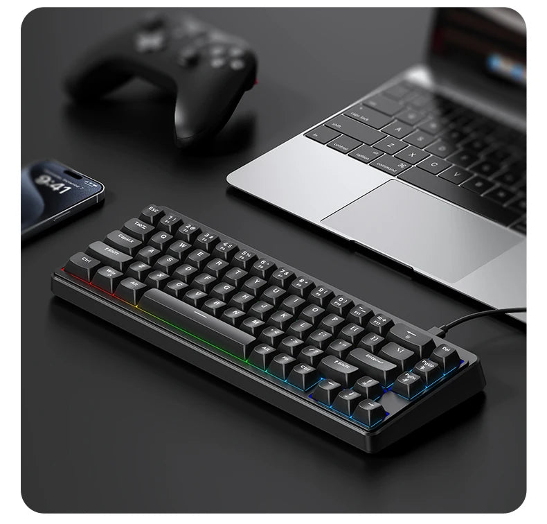 FREEWOLF M68SE Mini-Tastatur mit 68 Tasten, kabelgebunden, RGB-Hintergrundbeleuchtung, Type-C, 68-%-Layout, kompakt, für Gaming, Büro, PC und Laptop