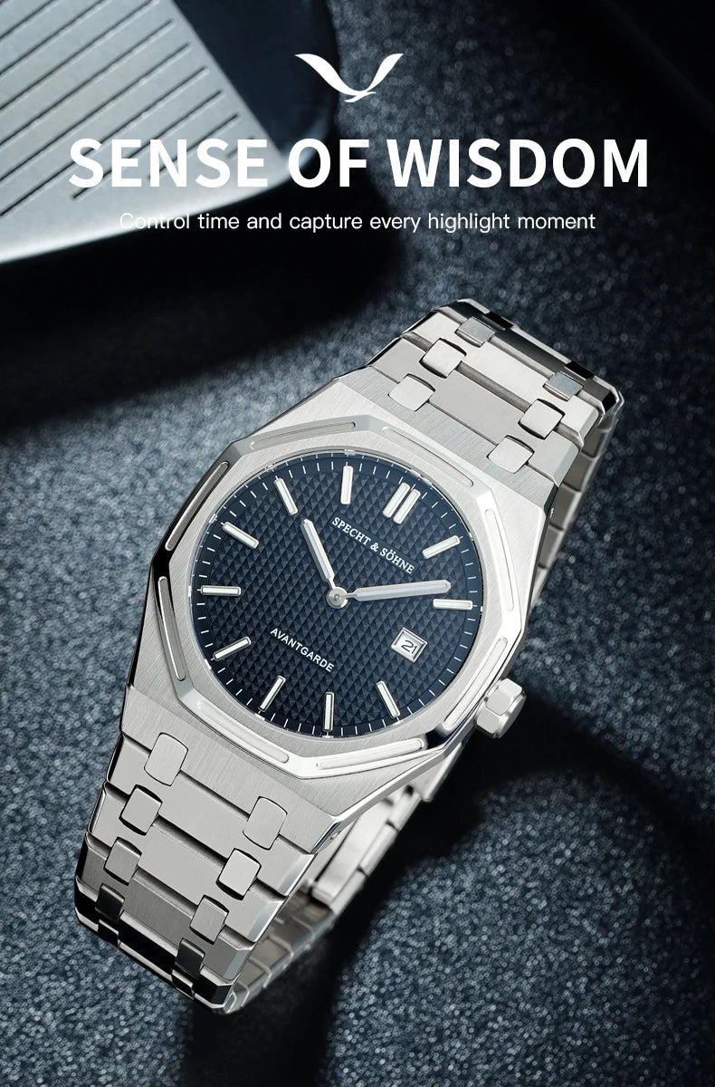 2026 New Specht & Söhne 38mm Quartz Wristwatch For Men Luminous Sapphire Crystal Ultrathin Stainless Steel Watch 50M Waterproof