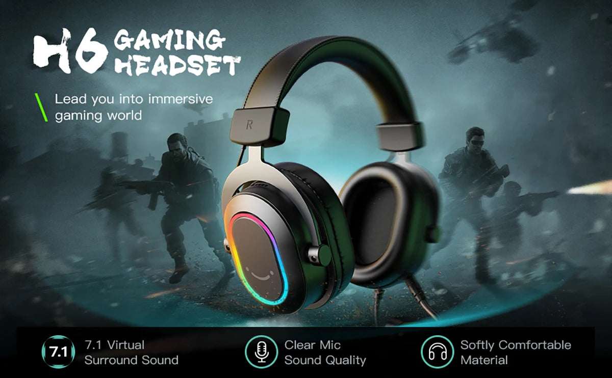 Auscultadores Gaming RGB Dinâmicos Fifine com Microfone Over-Ear, Som Surround 7.1, PC, PS4, PS5, 3 Opções de EQ para Jogo, Filme e Música - H6