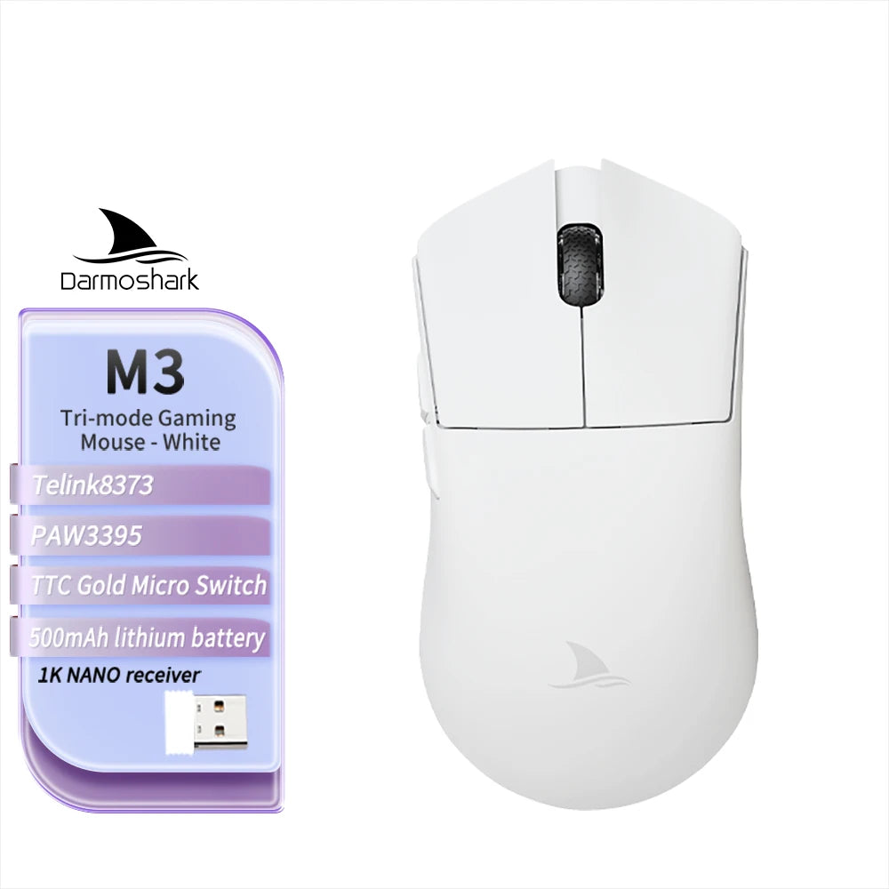 Mouse de gaming Darmoshark M3 V2 Double 8K, wireless, tri-mode, 26K DPI, senzor PAW3395, mouse macro pentru gaming, pentru mâini mari, computer, laptop și PC