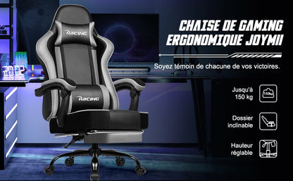 Daccormax Ergonomic Gaming Chair with Footrest, Reclining 170°, PU Leather Racing Chair with Lumbar Support and Headrest