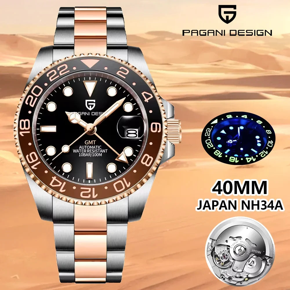 PAGANI DESIGN V3 New 40MM NH34 Original Design GMT Men Mechanical Watch AR Ceramic Bezel Sapphire Automatic Sports Watch for Men