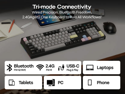 EPOMAKER TH108 PRO 100% Full-Sized Gasket-Mounted Wired/BT/2.4Ghz Wireless Mechanical Keyboard with Screen & Knob RGB Backlight
