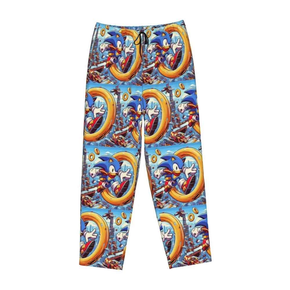Custom Women Soniced Pajama Pants Printed Hedgehog Game Sleep Sleepwear Bottoms with Pockets