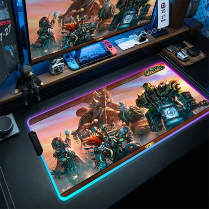 RGB Mouse Pad Game World Of Warcraft Large Table Pad Computer Accessories XXL Laptop Antislip Keyboard Pad LED Backlight Deskmat