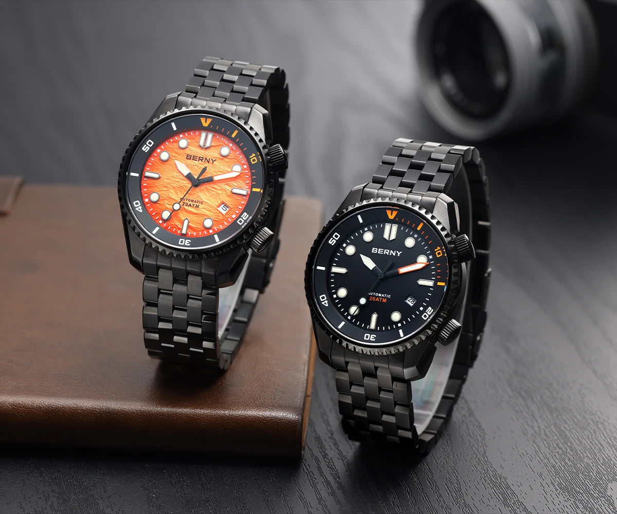 BERNY Diver Automatic Watches Men's Luxury Sapphire 316L Stainless Steel Mechanical Watch 42MM 200M Waterproof Diving Men Watch