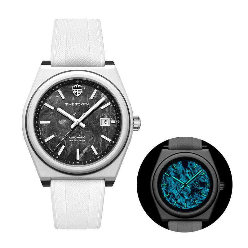 Orologio automatico luminoso in fibra di carbonio da 40mm, di lusso, impermeabile 100m, orologio subacqueo automatico da uomo con movimento Japan Miyota 8215