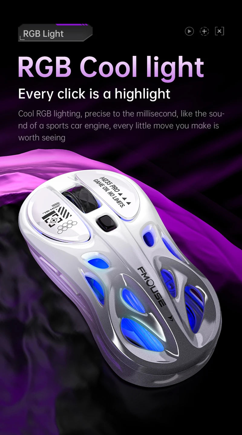 Kabellose 2.4G Tri-Mode RGB Gaming-Maus mit leichtem Hohl-Design, Chroma-Beleuchtung, kabelgebunden, Bluetooth, E-Sports-Maus-Controller