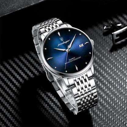 Ceas de mână pentru bărbați POEDAGAR Business Quartz, oțel inoxidabil, rezistent la apă, dată luminoasă, ceas de mână de lux casual pentru bărbați