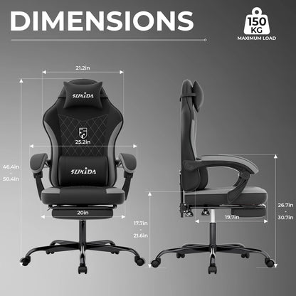 SUKIDA Gaming Chair High Back Ergonomic Computer Chair With Footrest Reclining Adult Comfortable Office Chair 
