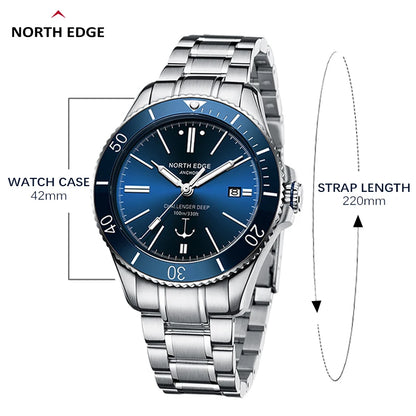 NORTH EDGE 42mm Men Mechanical Wristwatch Luxury Sapphire Glass MIYOTA 8215 Automatic Watches 10bar Waterproof Watch Men ANCHOR