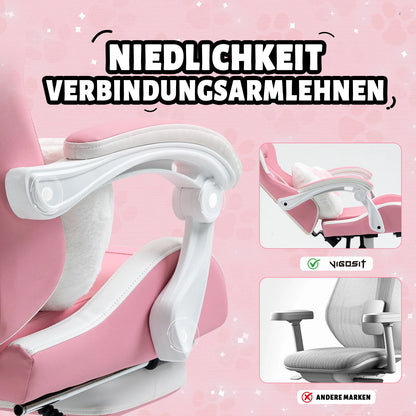 Vigosit Gaming chair Cute Ears and Kawaii Pillow Ergonomic Computer Game chair for girls with Lumbar Support