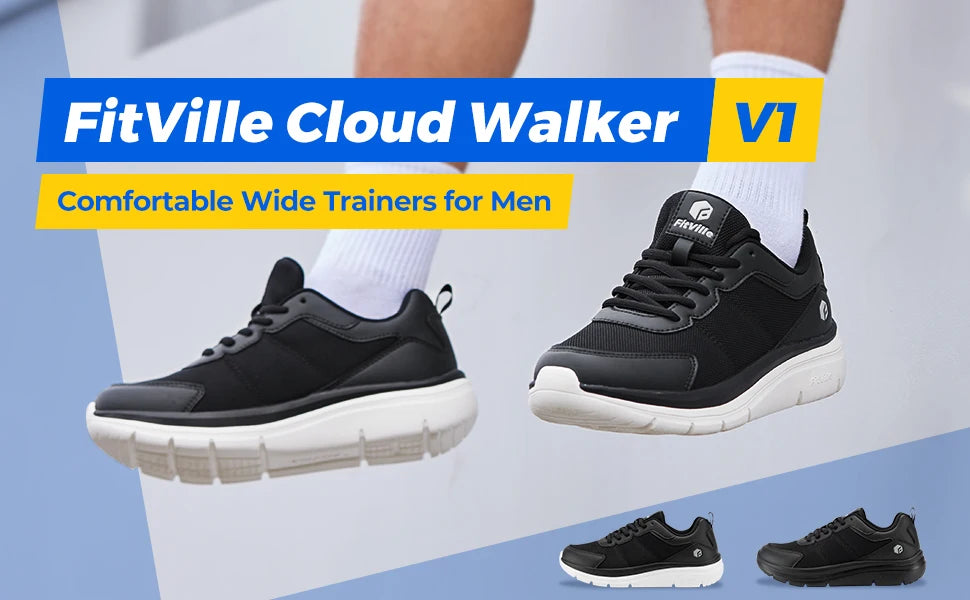 FitVille Men's Walking Shoes Wide Width Max Cushioning Lightweight Sneakers Sport Shoes for Plantar Fasciitis Pain Relief