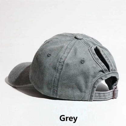 Simple Washed Hole Crossing High Ponytail Hat For Women, Versatile Baseball Cap Soft Top Baseball Cap