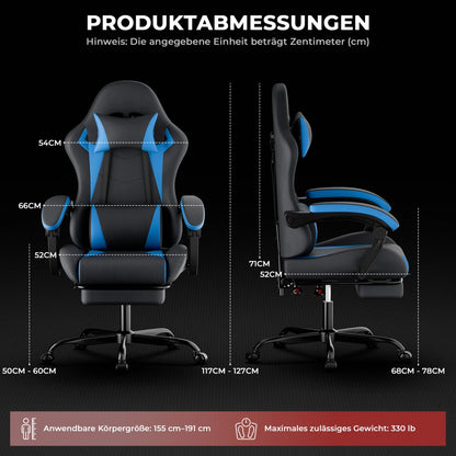 Ergonomic Gaming Chair with Lumbar Support, Adjustable Headrest, Footrest, Height Adjustable Office Gaming Chair for Adults