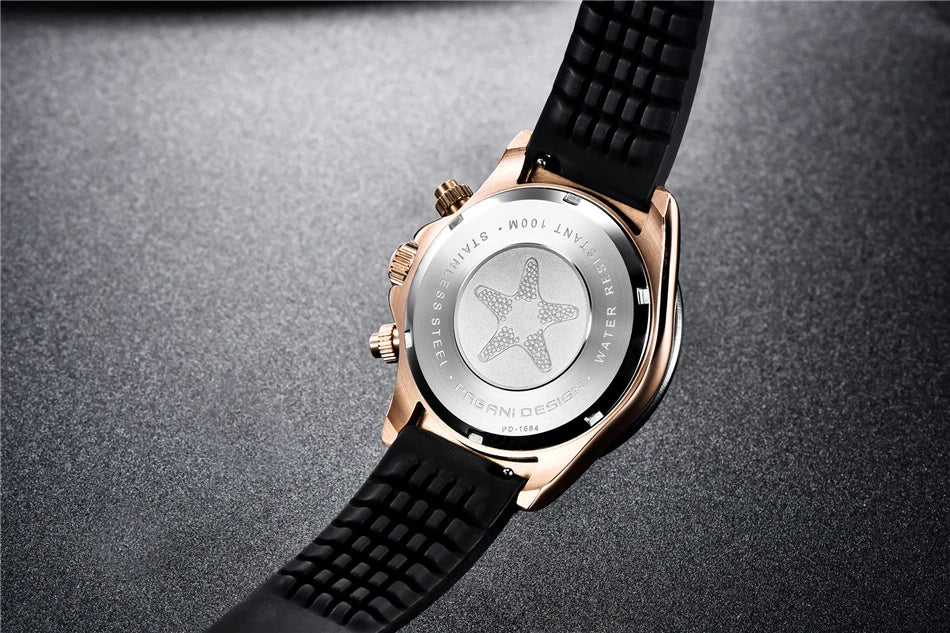 PAGANI DESIGN V2 40MM Herrenuhr mit Meteorit-Zifferblatt, Quarzwerk, Saphirglas, Retro-Chronograph, wasserdichte Uhr für Herren