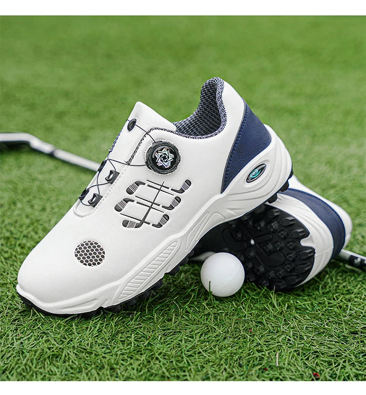 Professional Golf Shoes with Rotary Lock Buckle, Breathable, Shock-Absorbing, Non-Slip, Comfortable Support for Golf Course Swing Movements, Men's Casual Sports Shoes