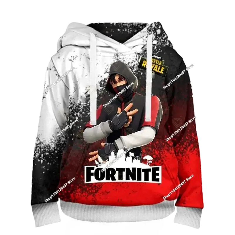 Суитшъри с качулка за момчета и момичета Fortnite, детски пуловер с 3D принт, суитшъри Battle Royale за мъже, есенна модна детска дреха