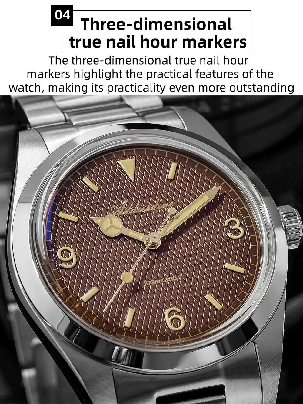 ADDIESDIVE New Men's Analog Watch Bubble Mirror Glass 100m Luminous Men's Quartz Watches with Stainless Steel Bracelet AD2096