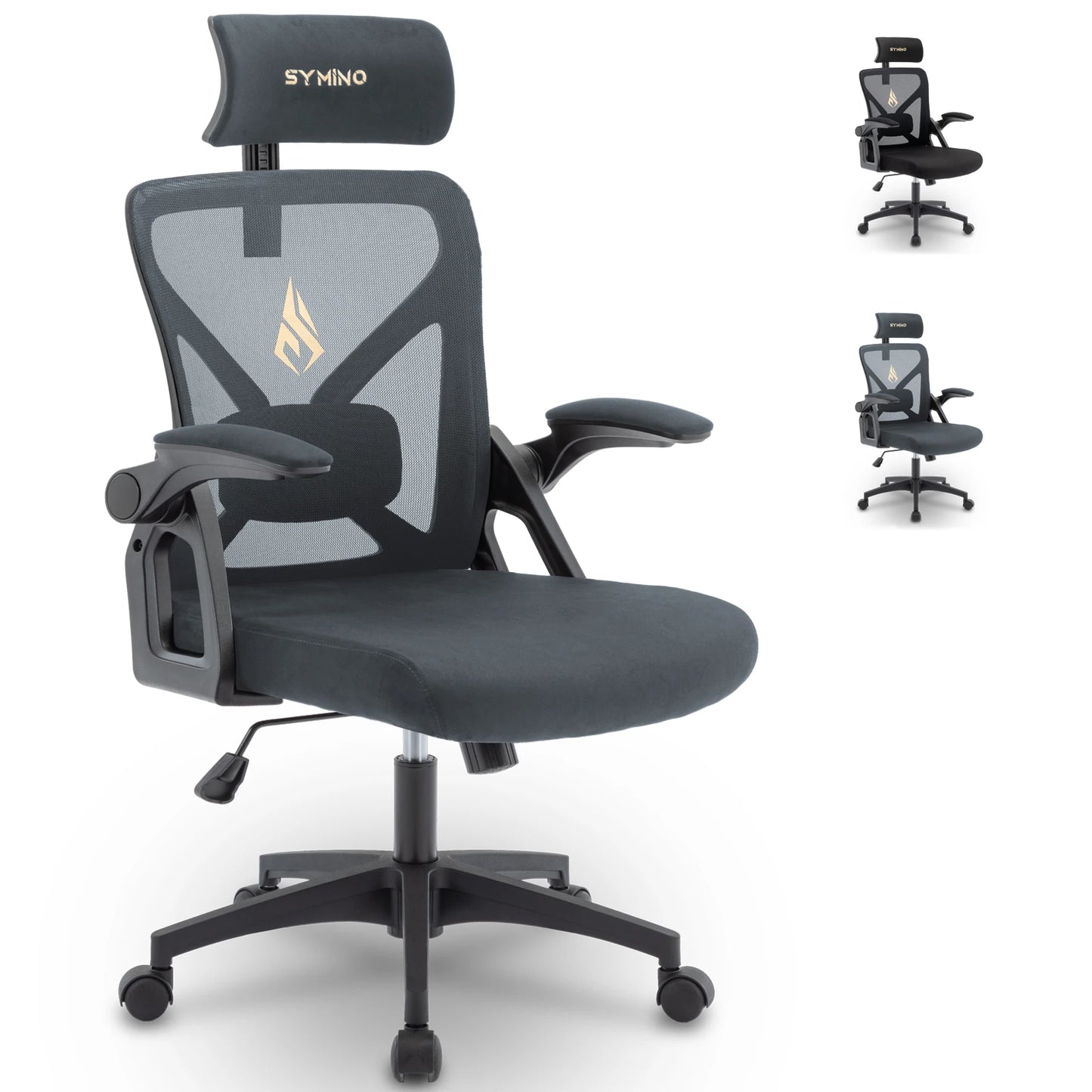 Symino Ergonomic Office Chair with Adjustable Headrest, Armrests & Lumbar Support, Rotating Rocker Executive Desk Chair for Home and Work