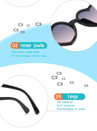 New Kids Cartoon Heart Sunflower Fruit Rabbit Ears Sunglasses Girls Boy Children Outdoor Round Polarized UV400 Sun Glasses