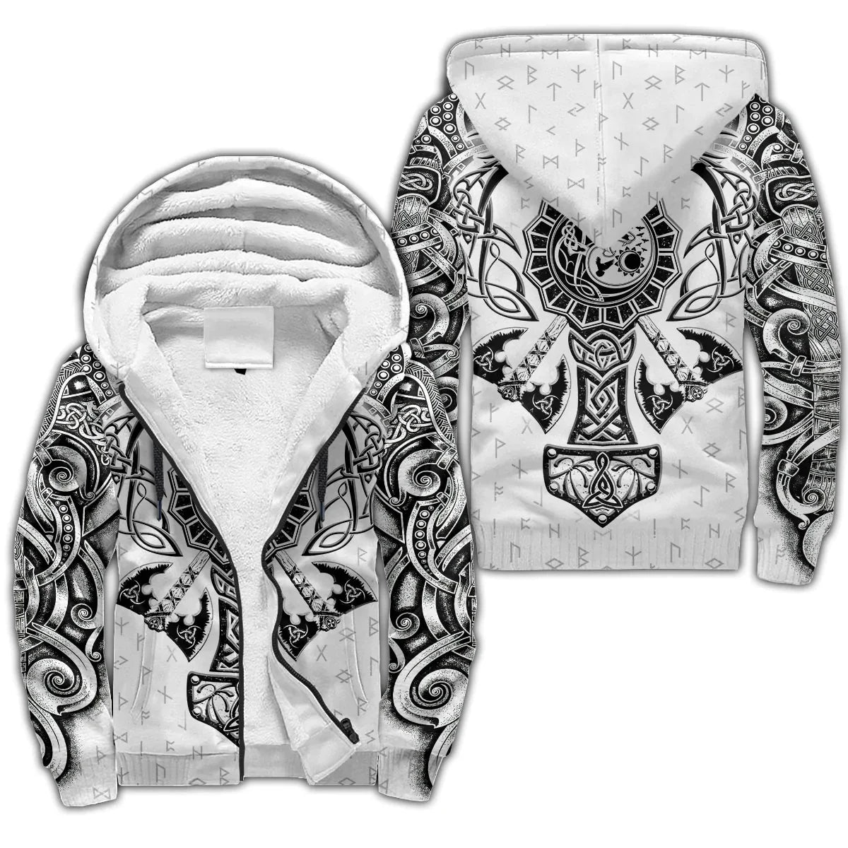 Odin Raven Fenrir Wolf Tattoo 3D Printed Mens Winter Thicker Zip Hoodie Unisex Casual Hooded Tracksuit Warm Fleece Jacket KD18