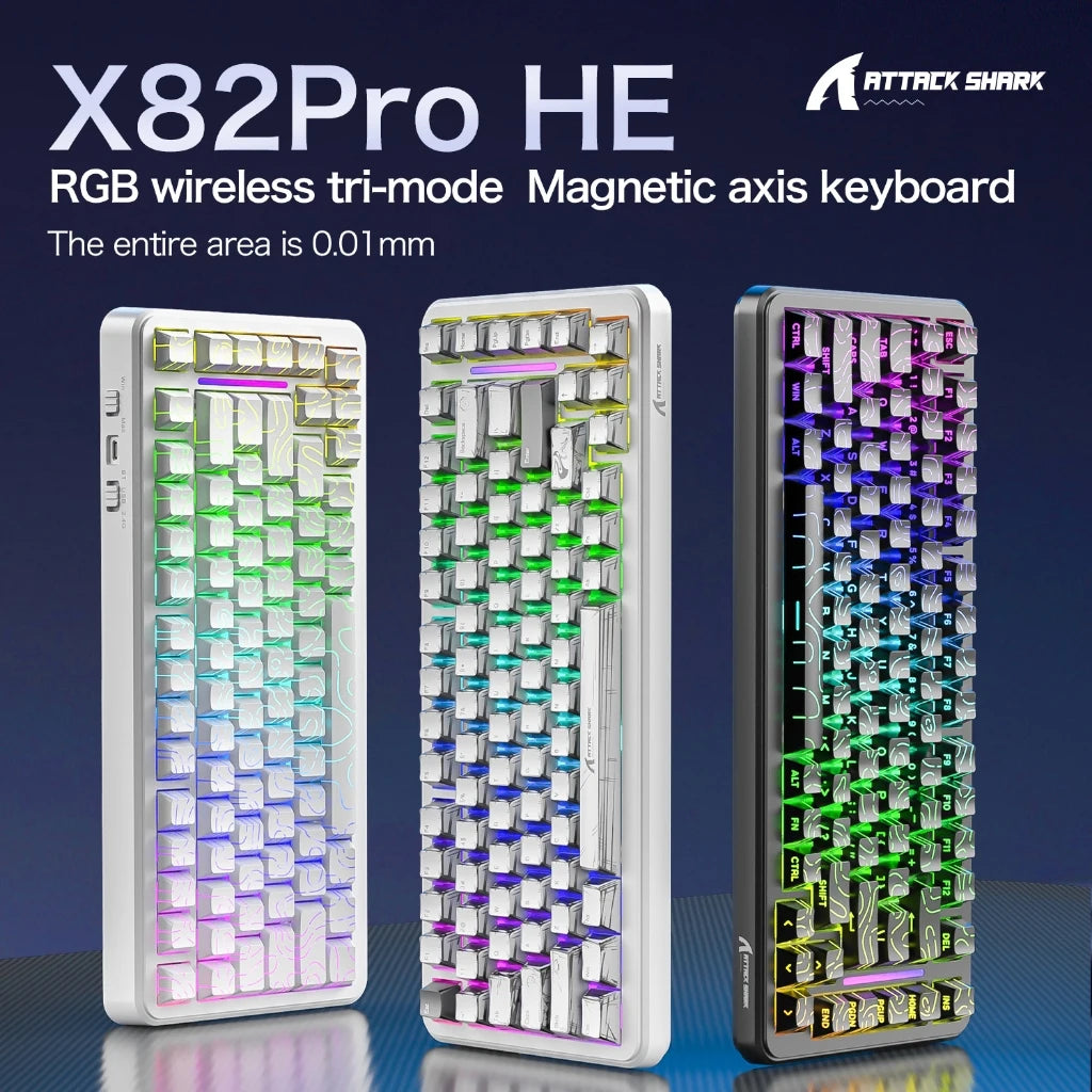 ATTACK SHARK X82Pro HE Wireless Magnetic Axis Gaming Keyboard 8KHz Rate 0.01mm RT Precision 5000mAh Tri Mode RGB 82 Keys PBT