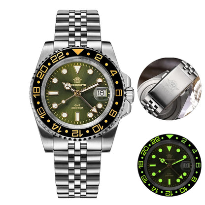 ADDIESDIVE Watch For Man Quartz GMT 20Bar Waterproof BGW9 Super Luminous 316L Stainless Steel Ceramic Bezel Watch
