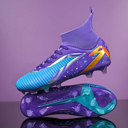 Nouvelles chaussures de football pour hommes, antidérapantes, pour futsal, à haute cheville, pour intérieur et extérieur, chaussures de sport de haute qualité, bottes de football ultralégères antidérapantes