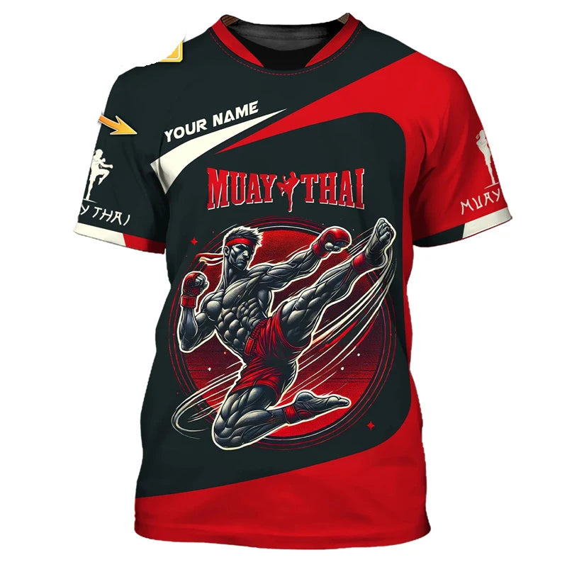 Häftig ny T-shirt med Muay Thai-motiv för män, 3D-tryck med tiger- och drakmotiv, personlig T-shirt med eget namn, sommar- och gym-T-shirt