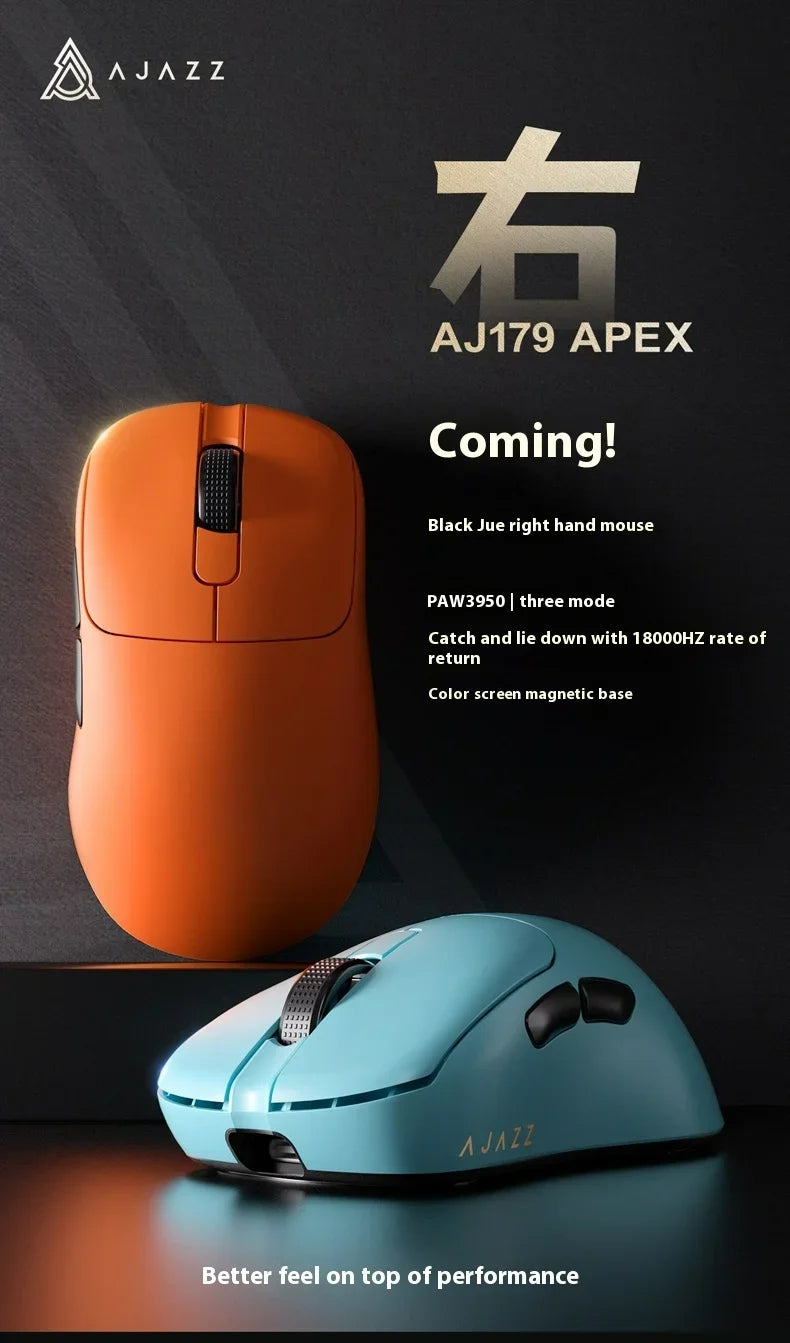 Ratón gaming AJAZZ AJ179 APEX con base de pantalla a color, carga magnética, alta frecuencia de 8000Hz, trimodo (PAW3950), para diestros